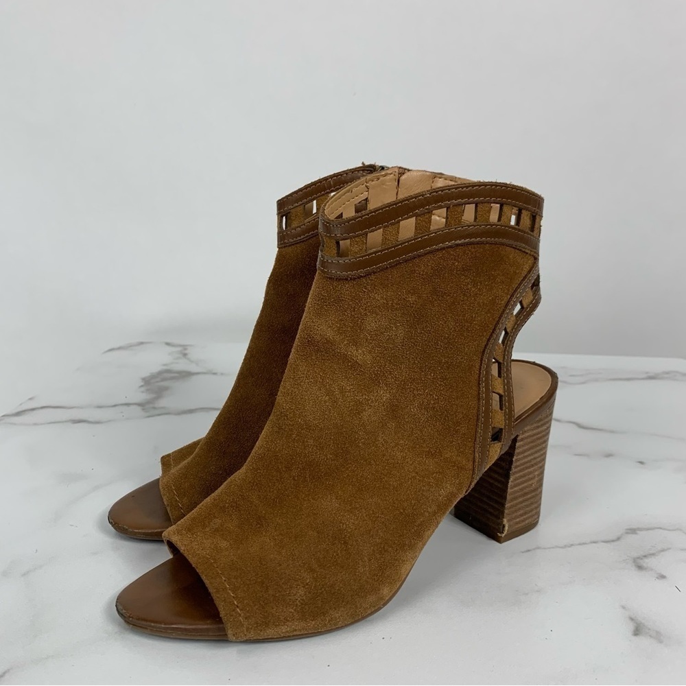 Franco Sarto Cognac Suede Greenwich Peep Toe Cutout Booties 7.5